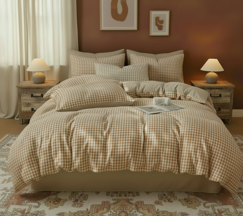 Gingham Duvet Cover Sets - Soft Washed Quilt Cover & Pillowcase Sets - Multiple Colors & Sizes
