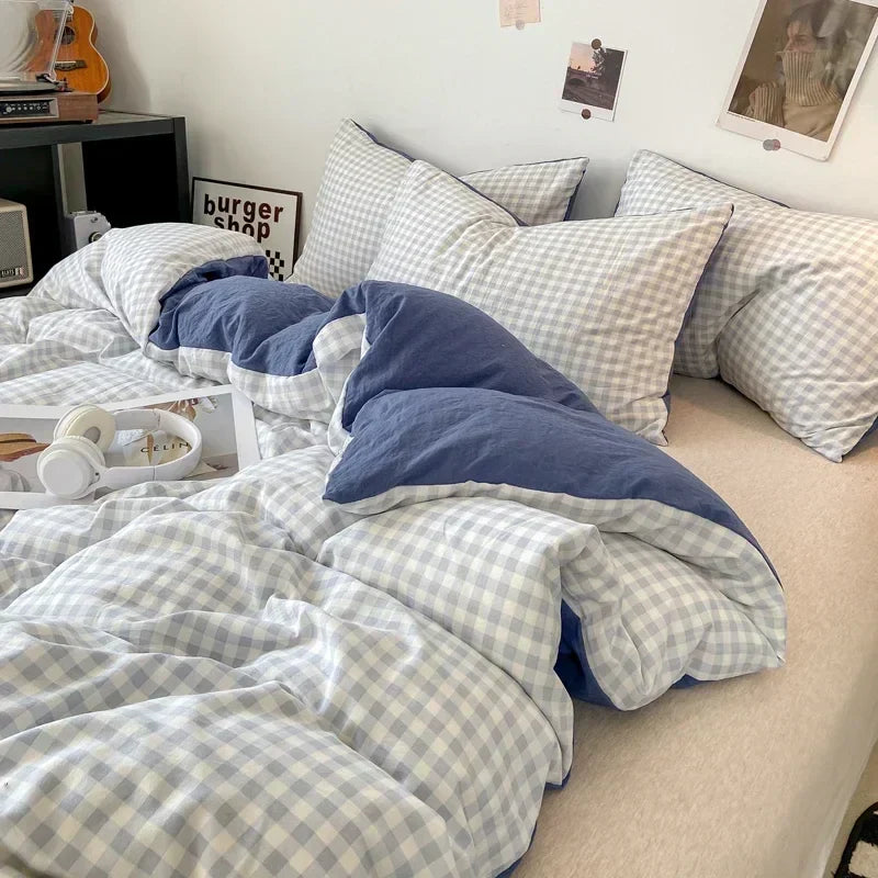 Gingham Duvet Cover Sets - Soft Washed Quilt Cover & Pillowcase Sets - Multiple Colors & Sizes