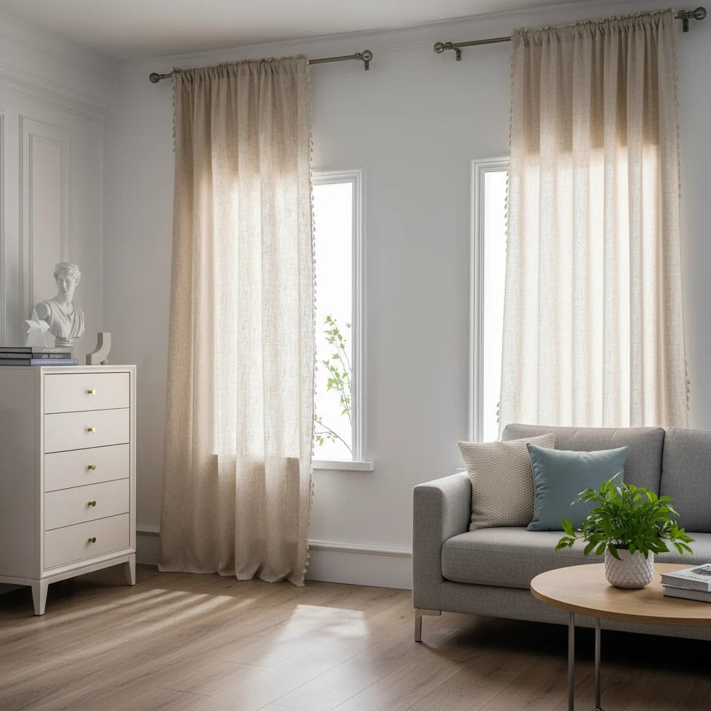 Natural Flax Linen Tassel Curtains
