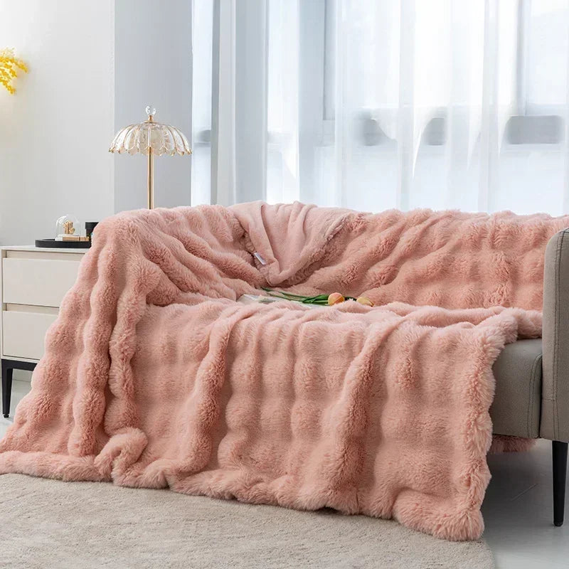 Super Soft Imitation Rabbit Fur Blankets & Pillow Covers
