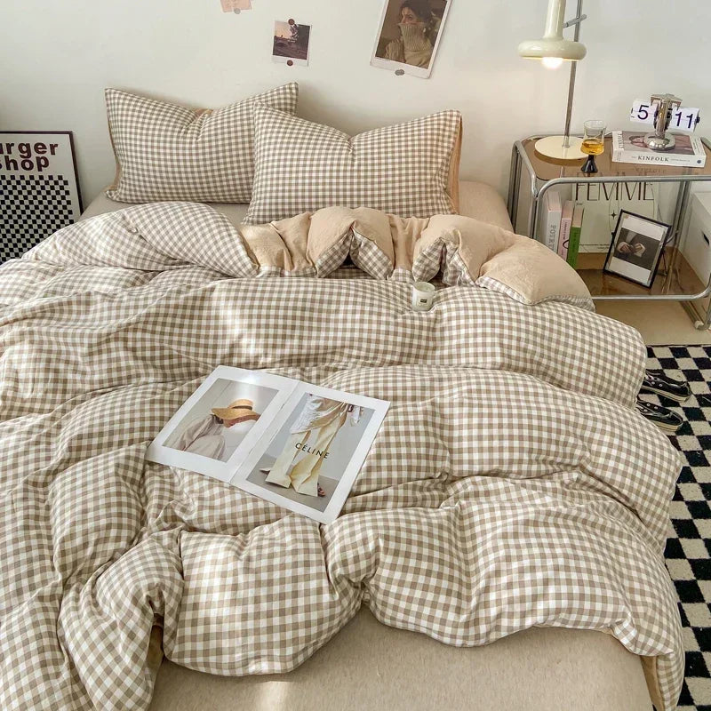 Gingham Duvet Cover Sets - Soft Washed Quilt Cover & Pillowcase Sets - Multiple Colors & Sizes