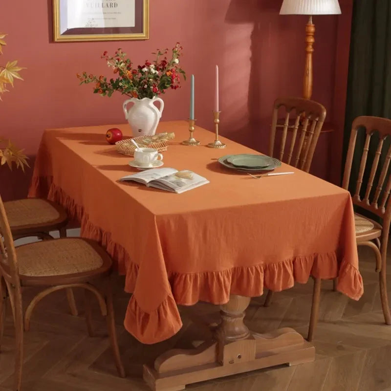 100% Cotton Ruffle Tablecloth - 7 Colors