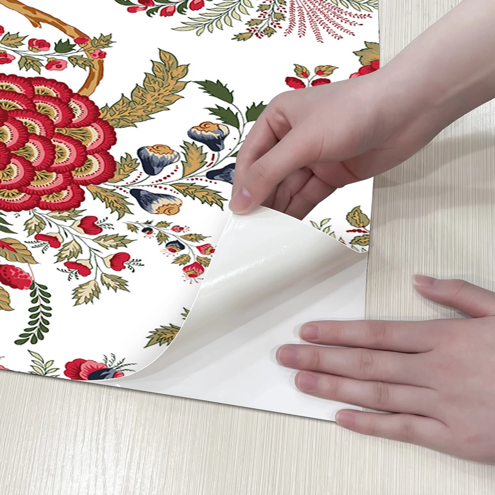 Vintage Floral Peel & Stick Wallpaper in Red