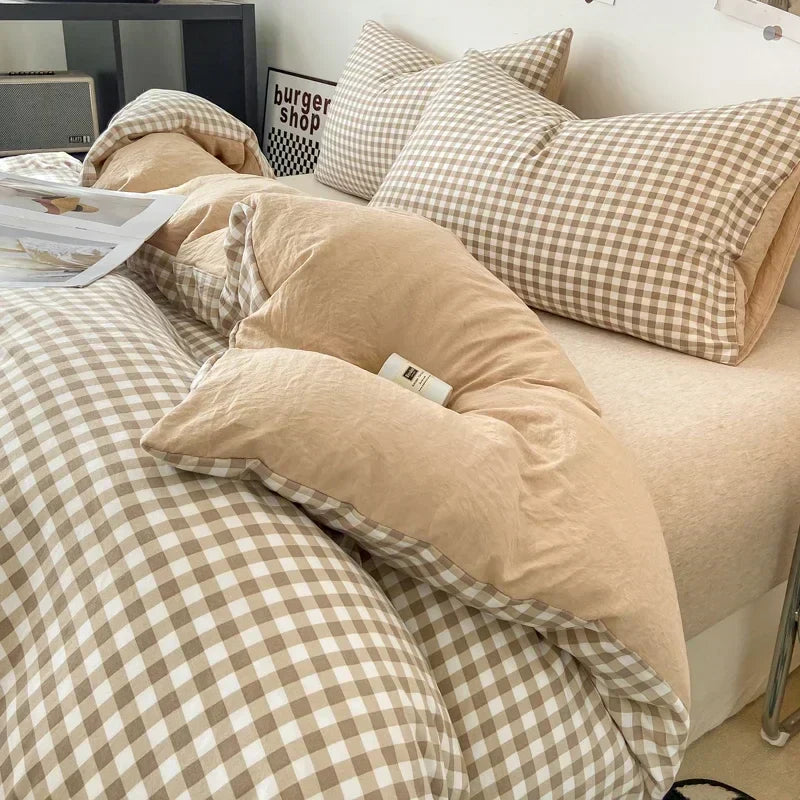 Gingham Duvet Cover Sets - Soft Washed Quilt Cover & Pillowcase Sets - Multiple Colors & Sizes