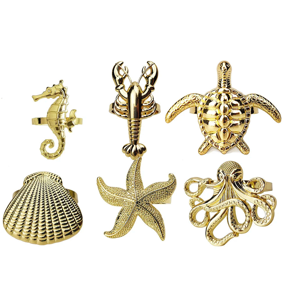 6 PCS Nautical Napkin Rings - Blue/Silver/Gold