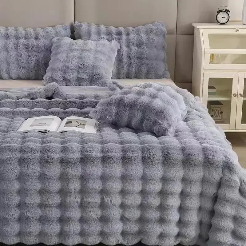Super Soft Imitation Rabbit Fur Blankets & Pillow Covers
