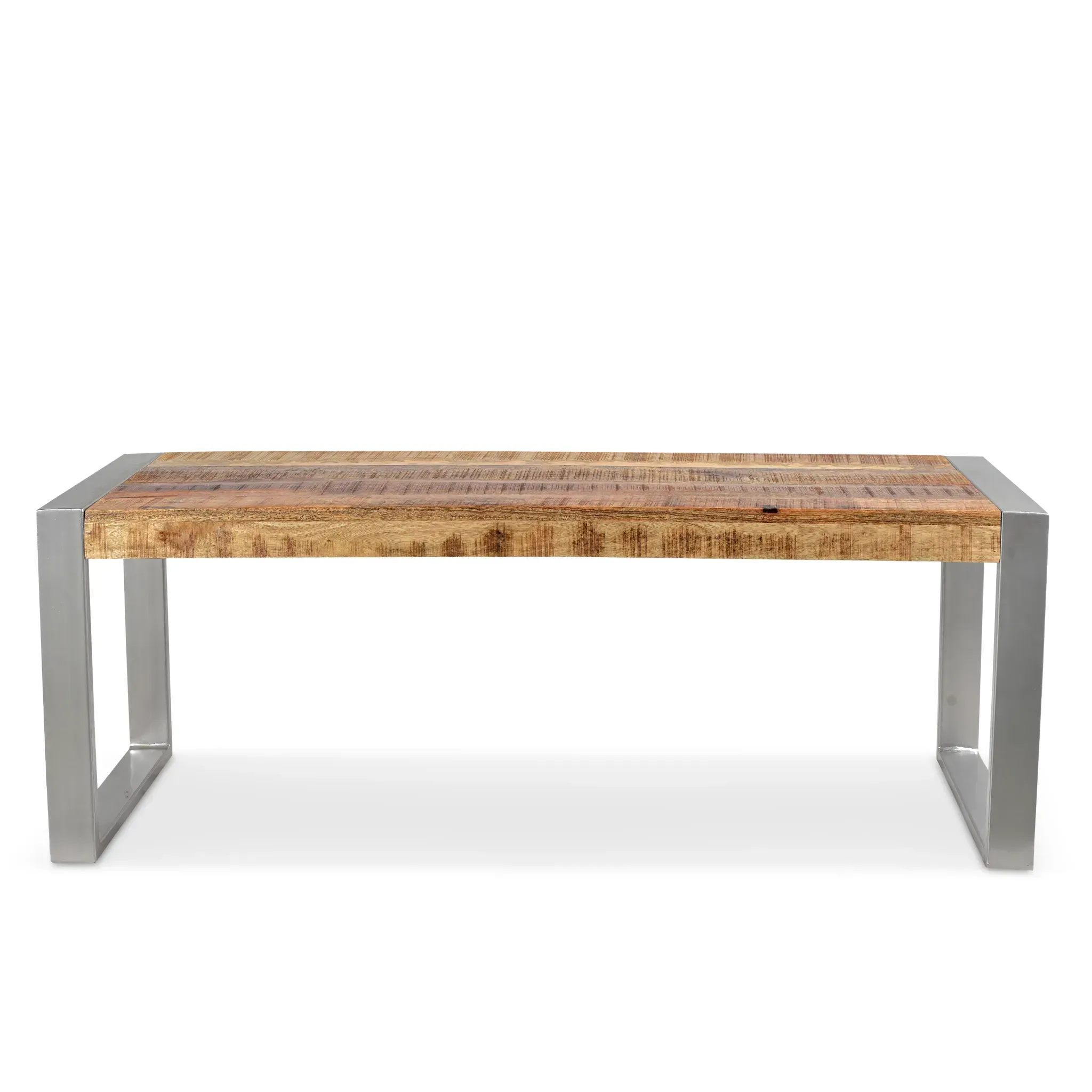 Reclaimed Wood Bench with Silver Metal Legs.