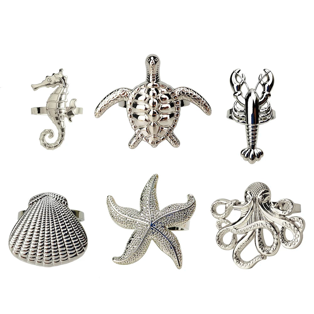 6 PCS Nautical Napkin Rings - Blue/Silver/Gold