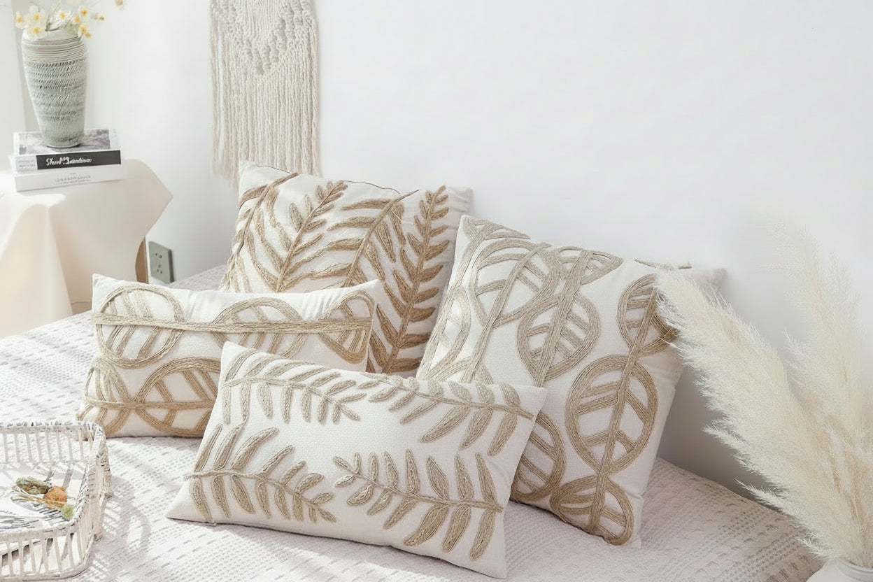 Leaves Embroidered Pillow Covers