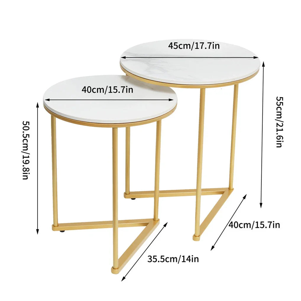 Set of 2 Round Nesting Tables - Gold & Marble
