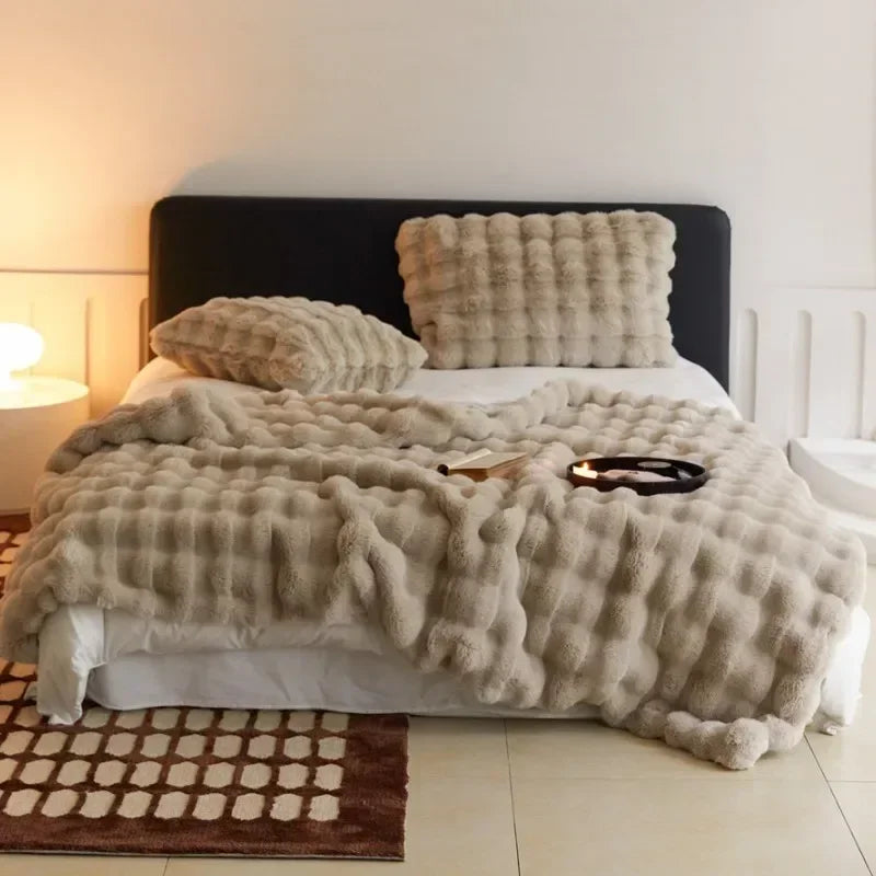 Super Soft Imitation Rabbit Fur Blankets & Pillow Covers