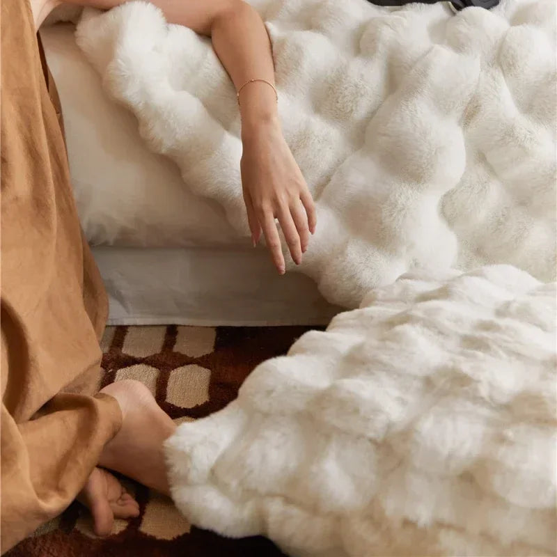 Super Soft Imitation Rabbit Fur Blankets & Pillow Covers