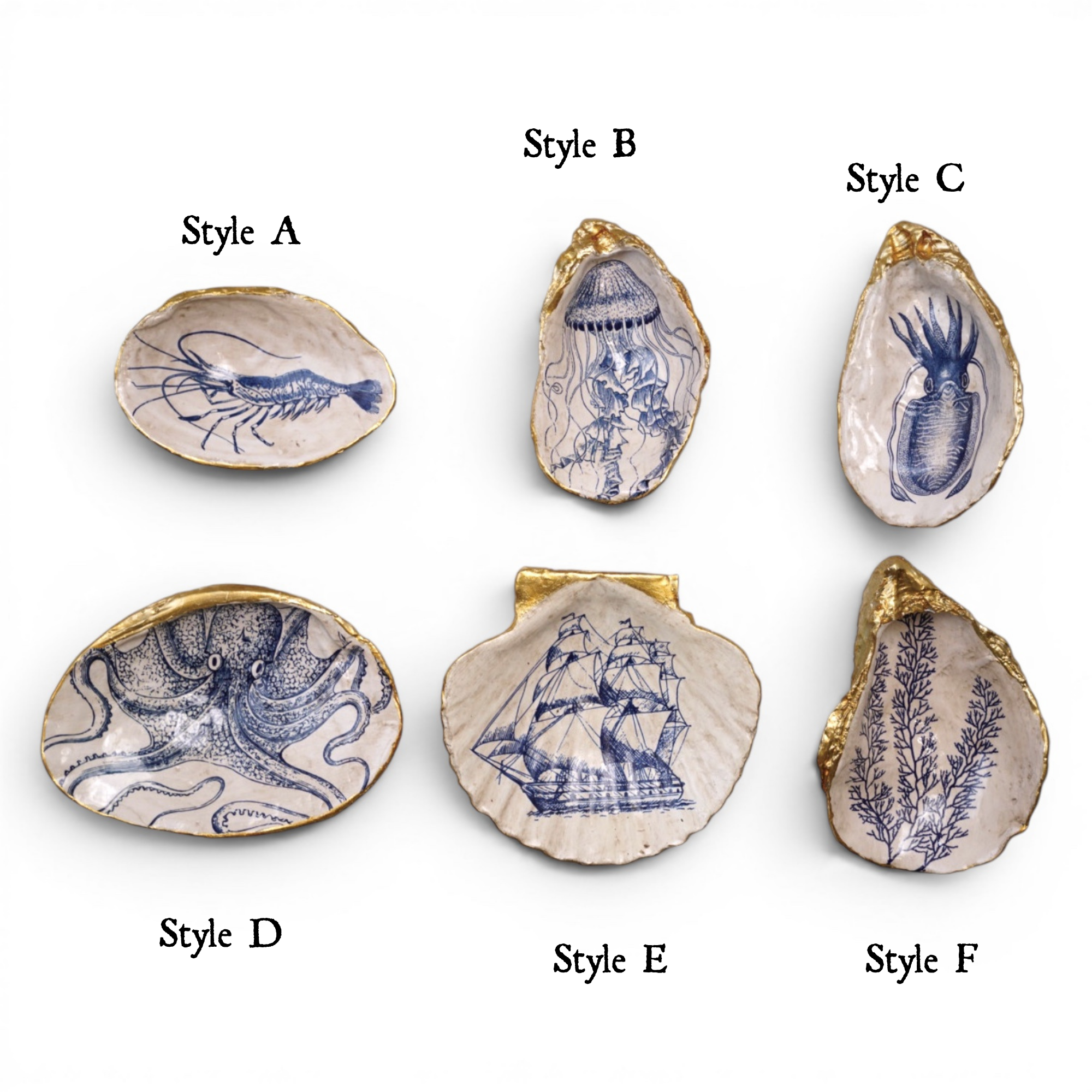 Blue & White Sea Life Shell Trinket Dish