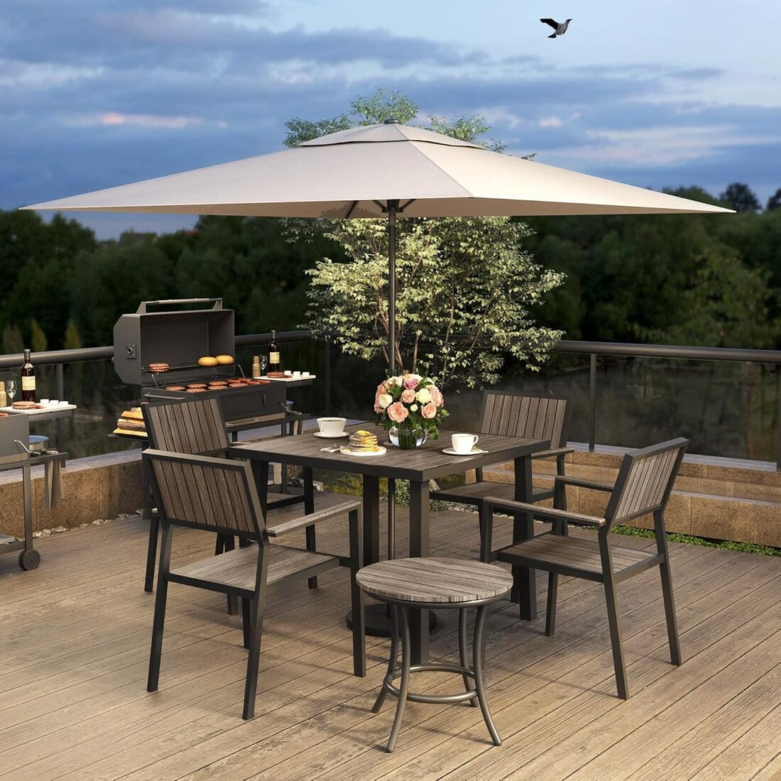 Aluminum and Wood Outdoor Dining Set - 4 Colors, 6-Pc or 8-Pc Set