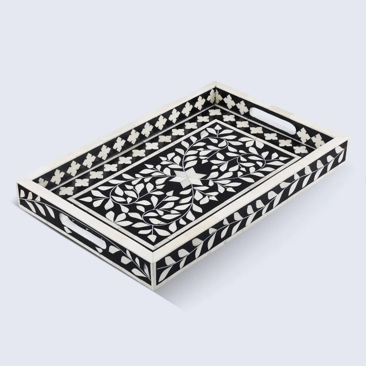 Alhambra Negra - Black White Bone & Resin Inlay Decorative Tray