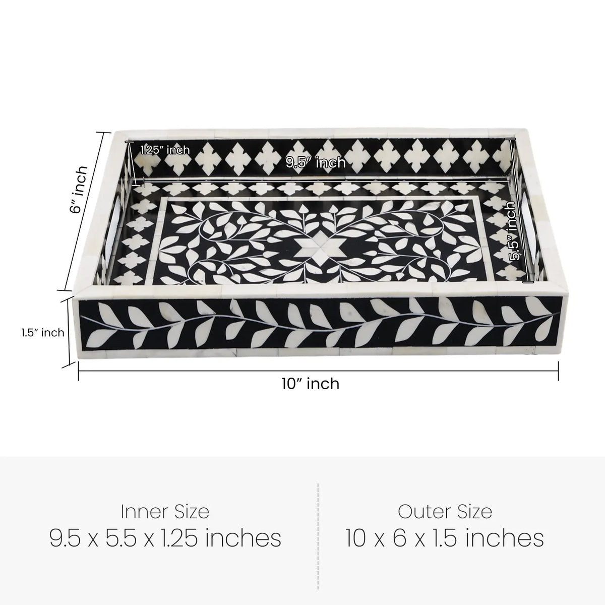 Alhambra Negra - Black White Bone & Resin Inlay Decorative Tray