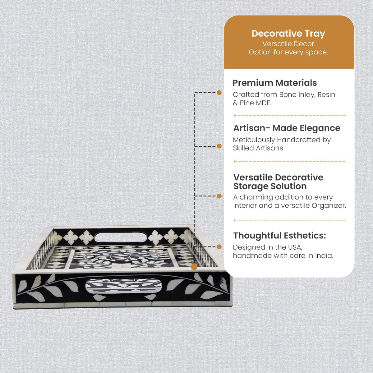 Alhambra Negra - Black White Bone & Resin Inlay Decorative Tray