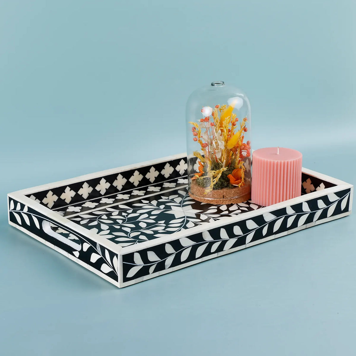 Alhambra Negra - Black White Bone & Resin Inlay Decorative Tray