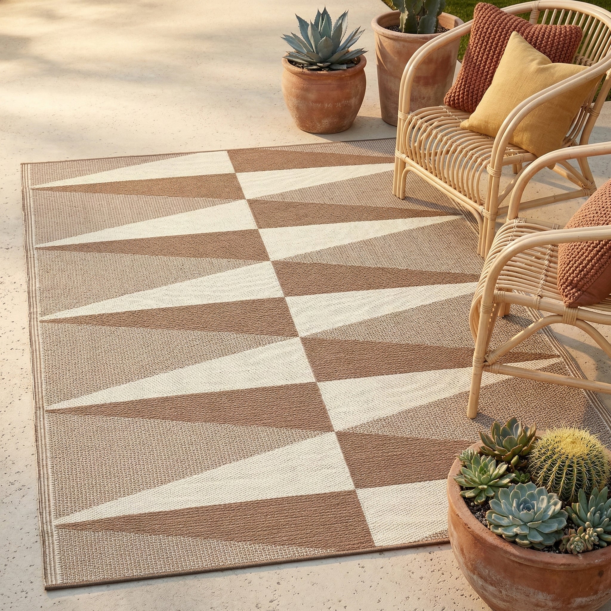 Tucson - Natural Modern Geometric Outdoor Rug for Patio