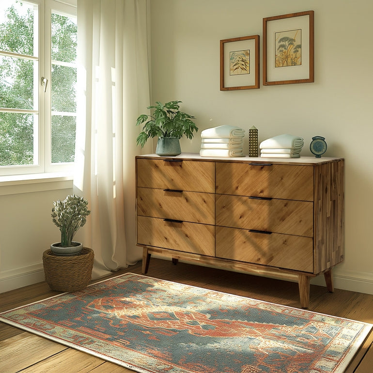 Veyron Acacia 6 Drawer Dresser in Walnut or Oak Finish