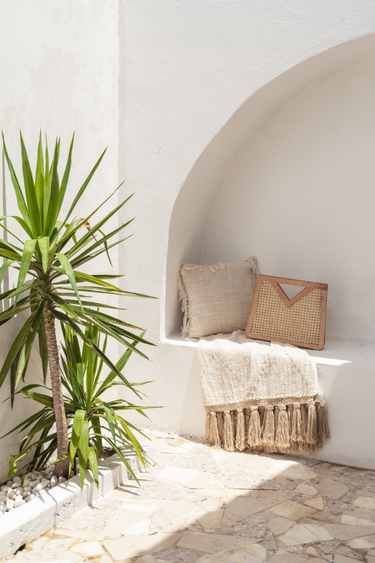 Organic Cotton Fringed Pillow Covers - Natural