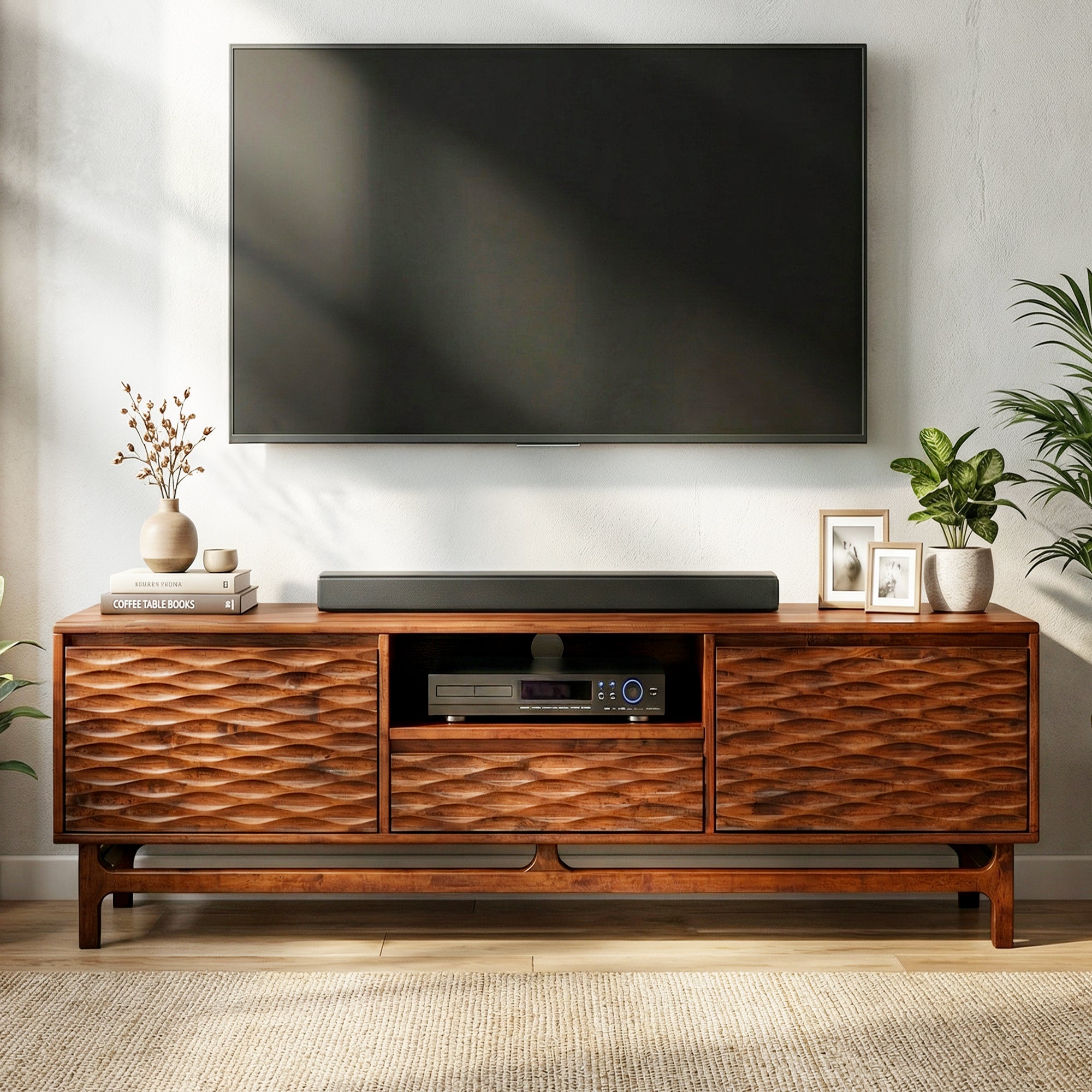 Acacia Elara Solid Wood TV Stand with Storage and Cable Management - 3 Finishes