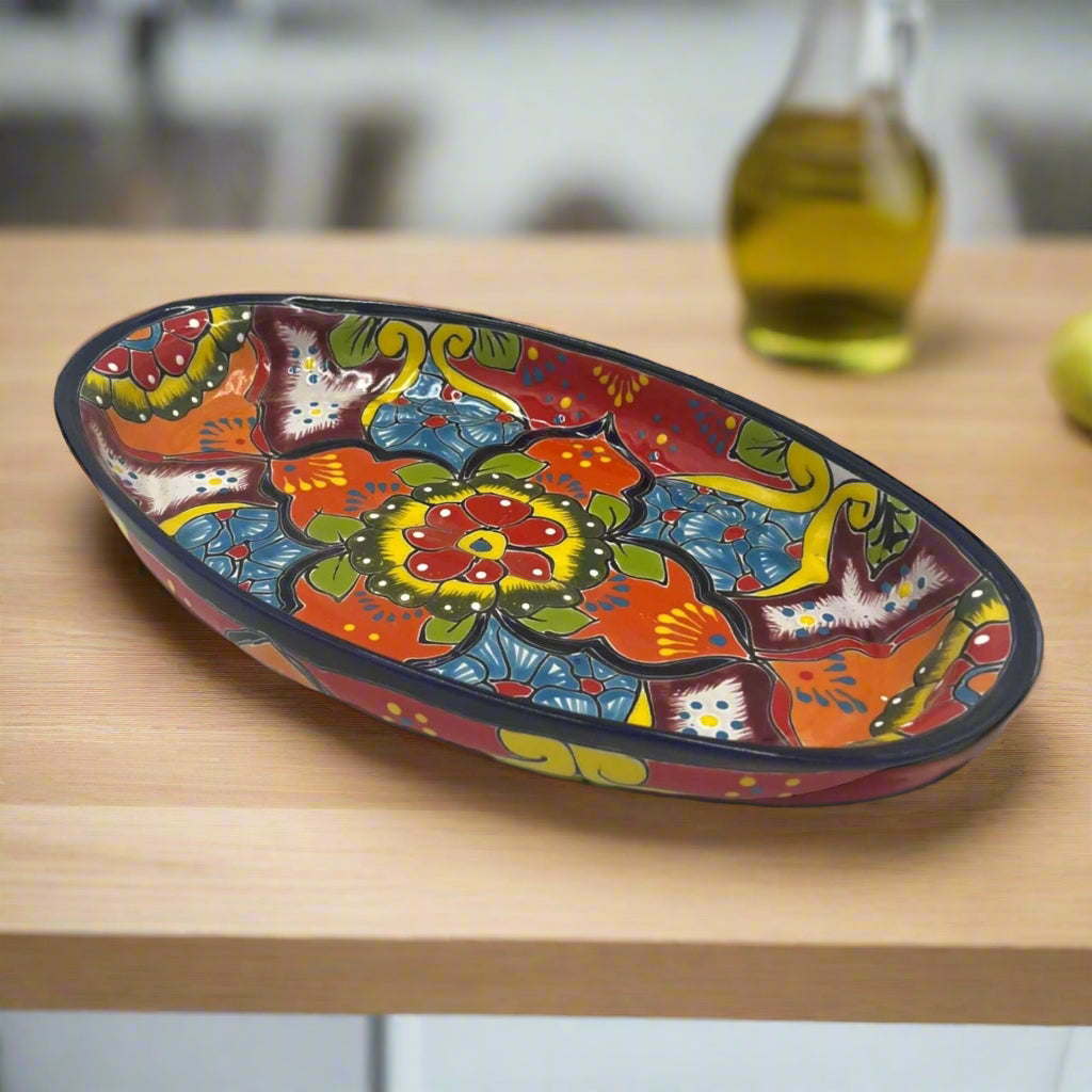 Extra Large Oval Talavera Platter | Hand-Painted Mexican Serving Dish