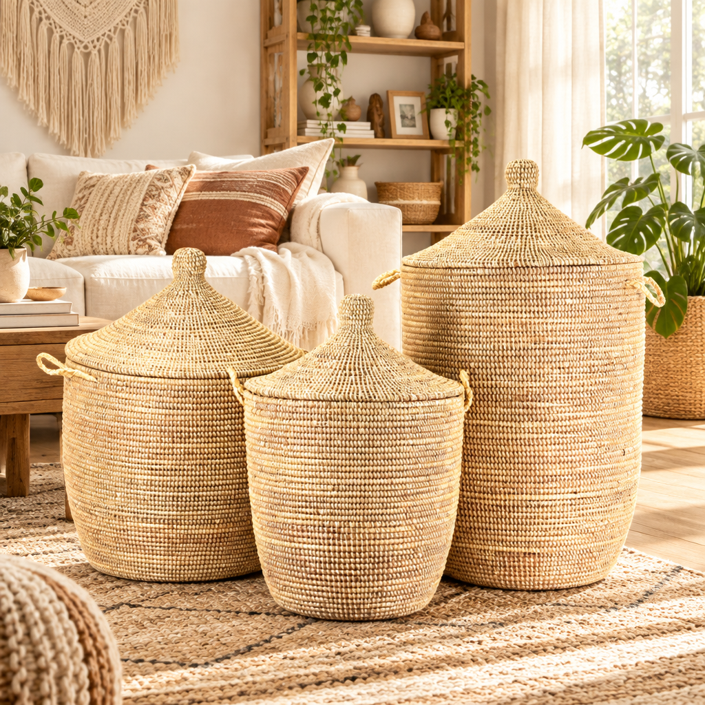 Dou Lid Storage Basket in Monochrome Natural - Large