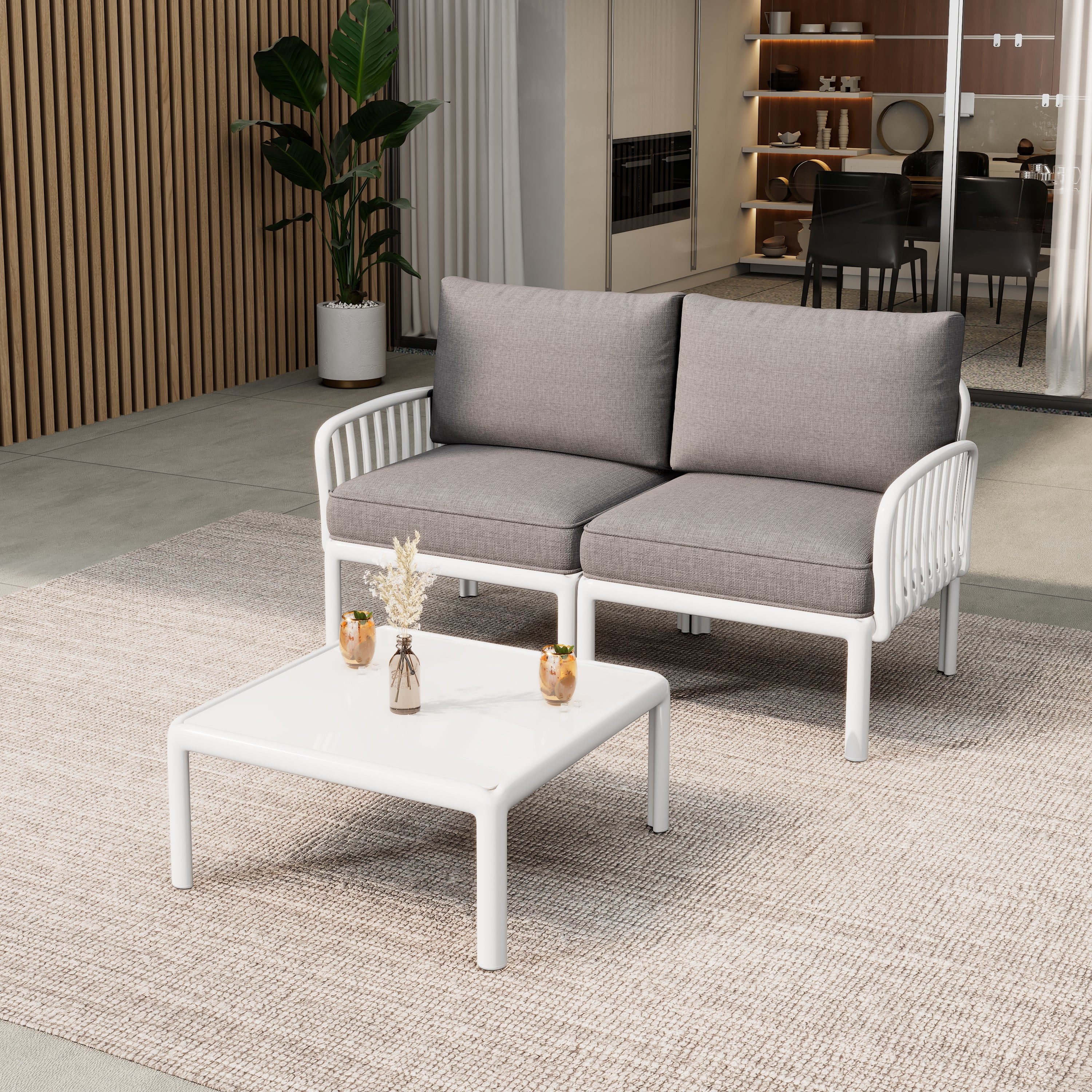 3 Piece Patio Conversation Set - White & Gray