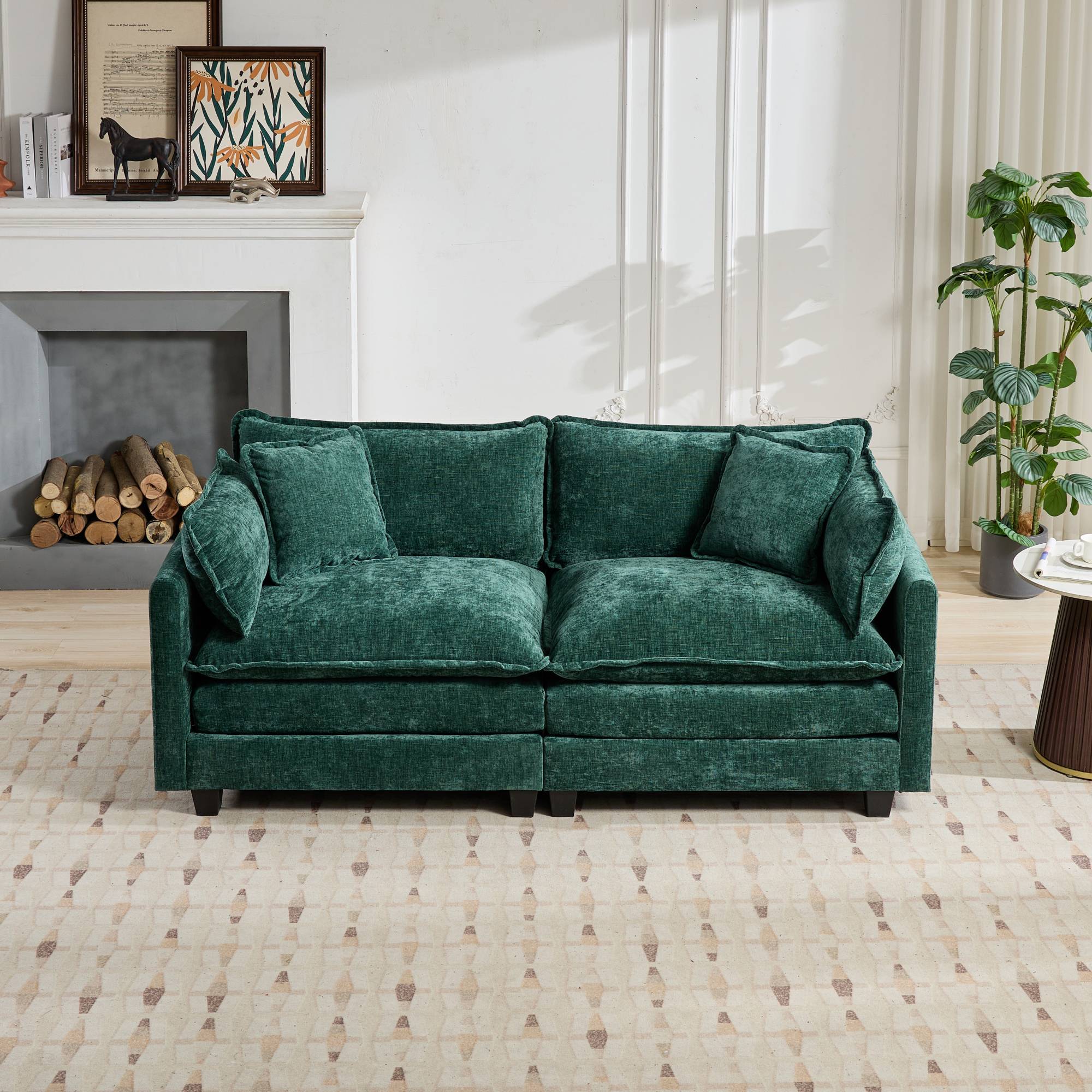 Cloud LoveSeat Sofa (Ottoman is not included) Chenille Fabric in Green