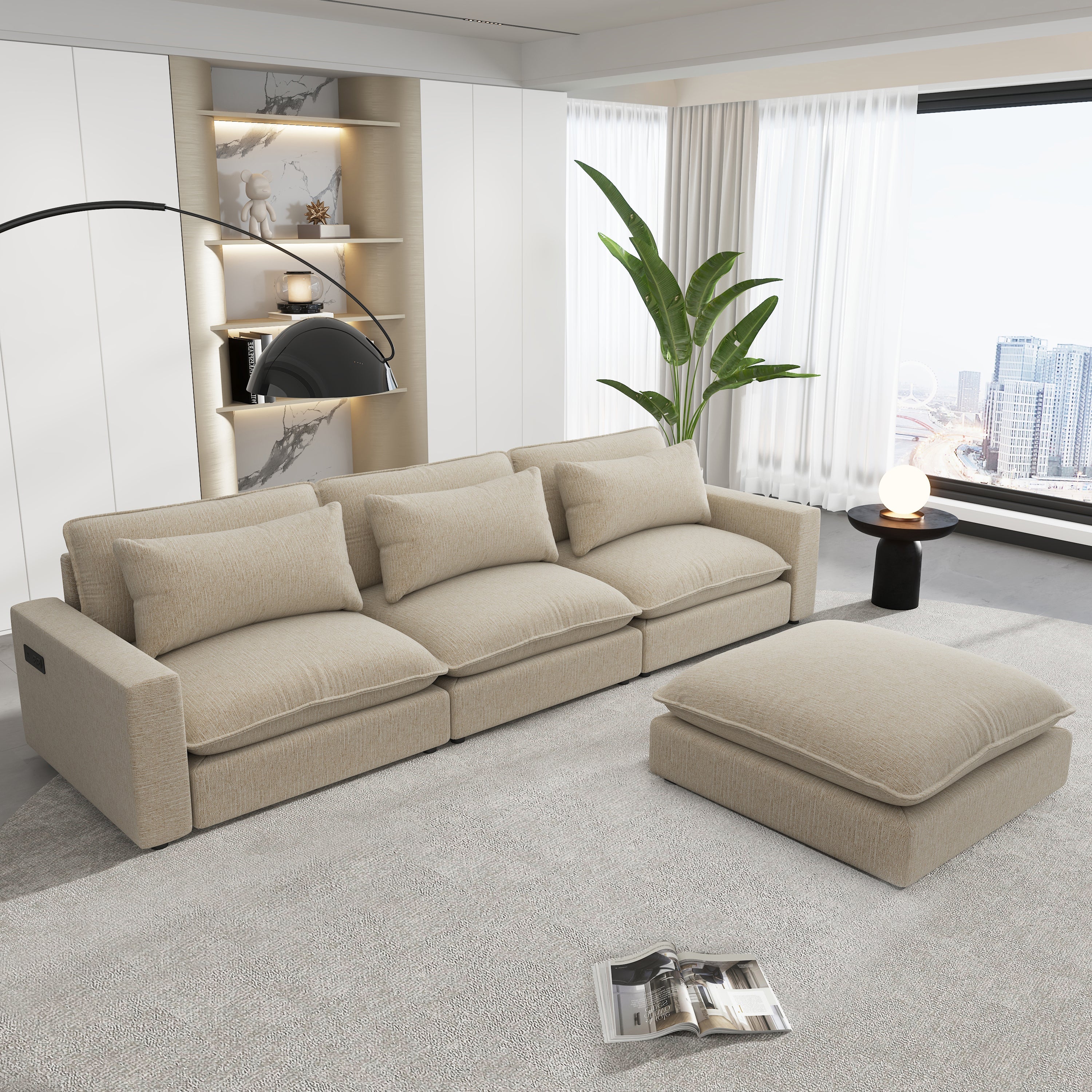 Chenille Upholstered Cloud Sofa Modular Sectional - Beige