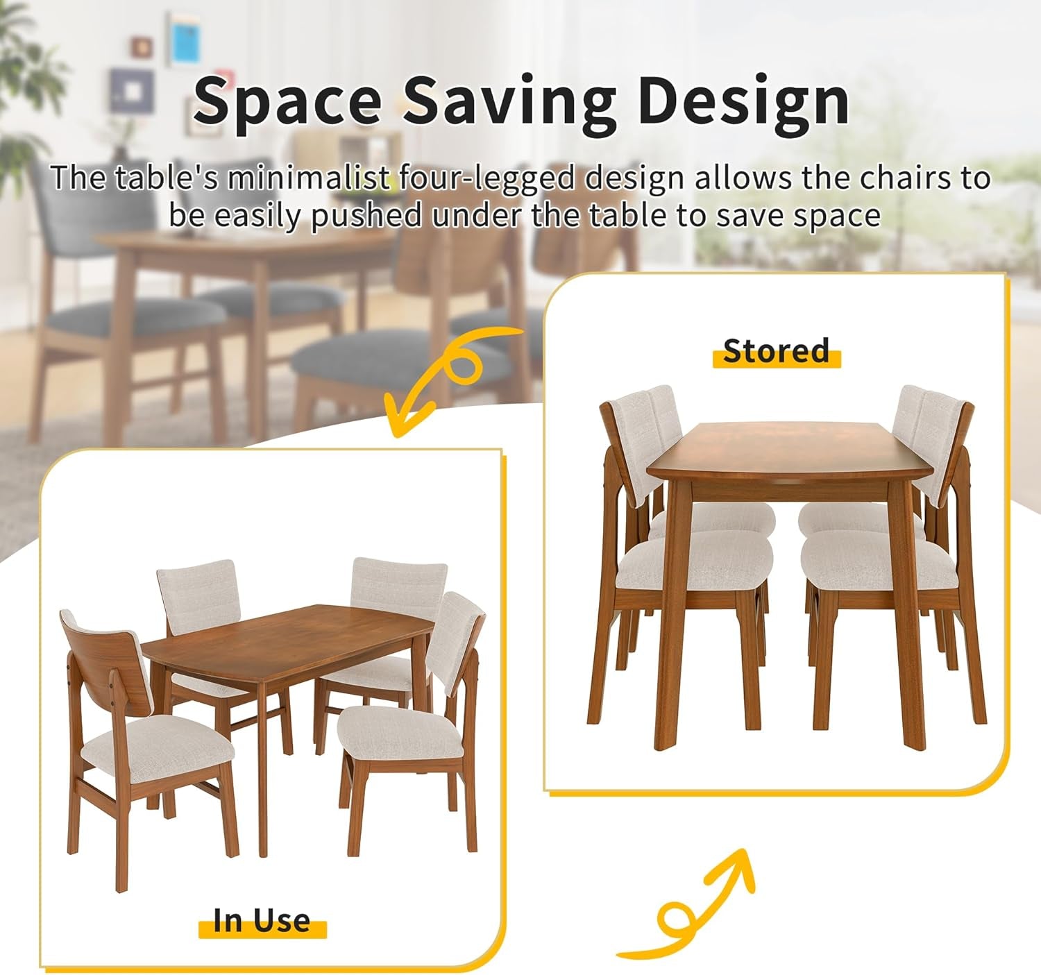 Solid Wood Dining Set For Small Spaces - 5 Pc Set