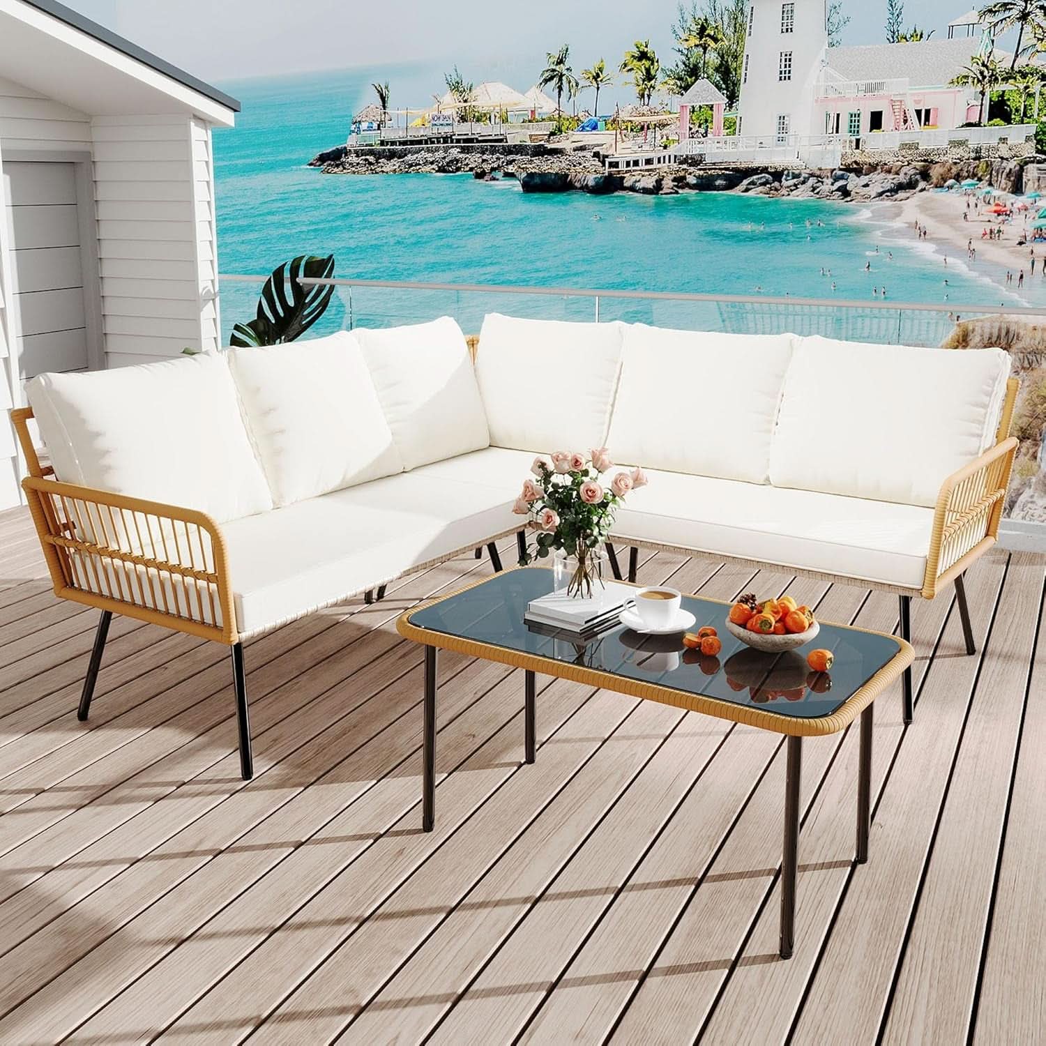 Wicker Patio Furniture Set with Cushions for Outdoors