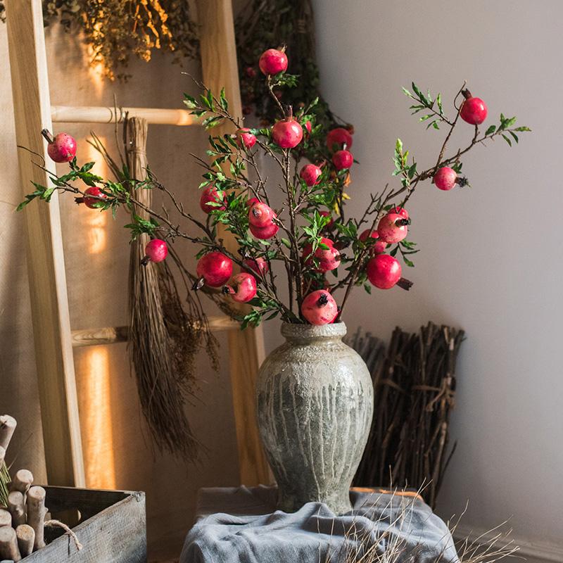 Artificial Fruit Large Red Pomegranate Fruit Stem - 36"
