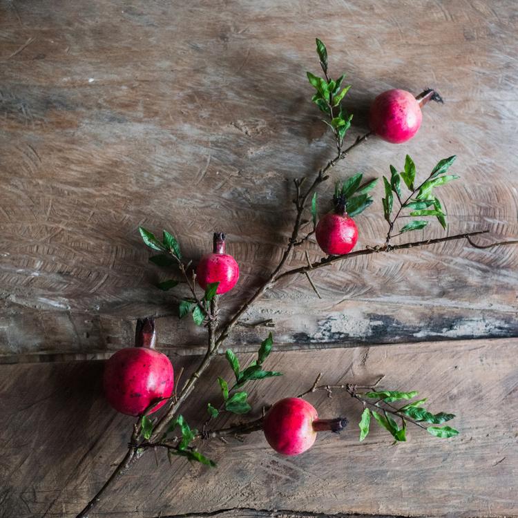 Artificial Fruit Large Red Pomegranate Fruit Stem - 36"