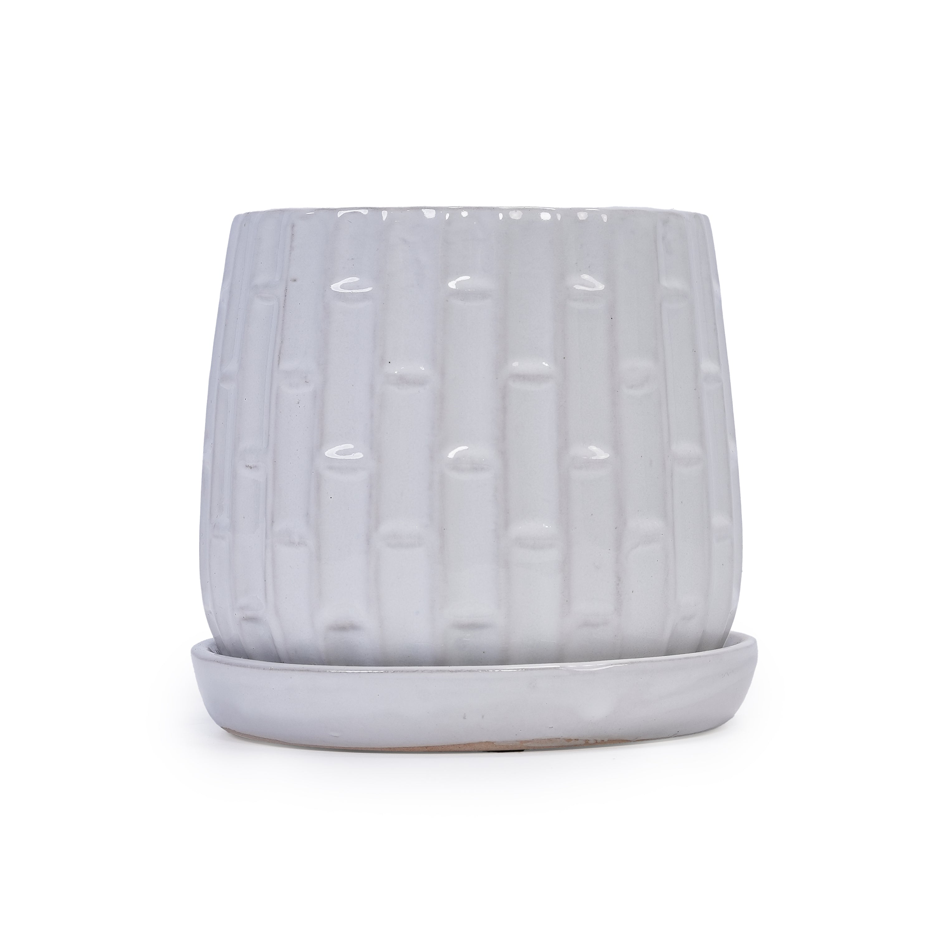 Set of 2 Patterned Ceramic Planters - White