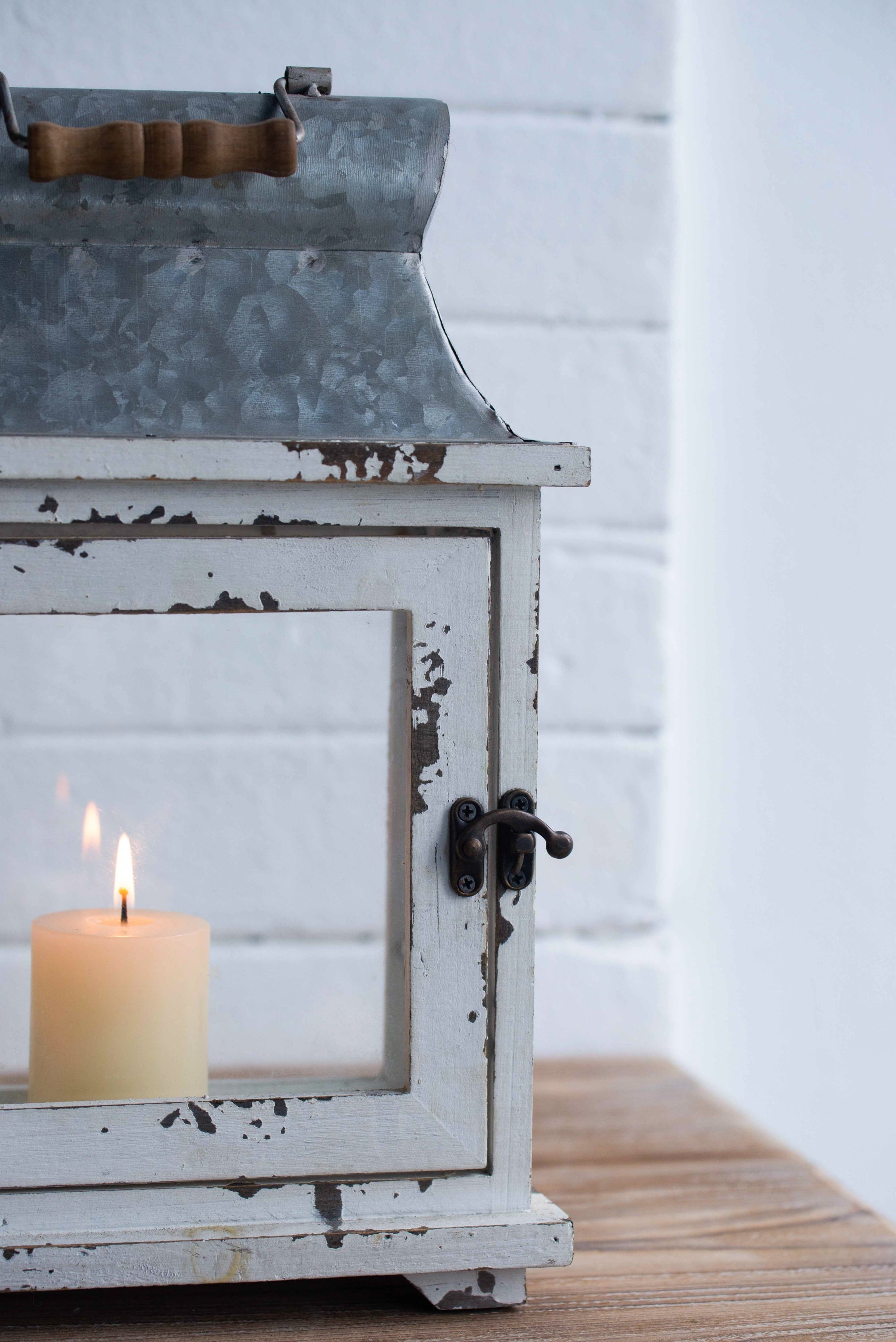 Rustic Wooden Hurricane Lanterns - Set of 2