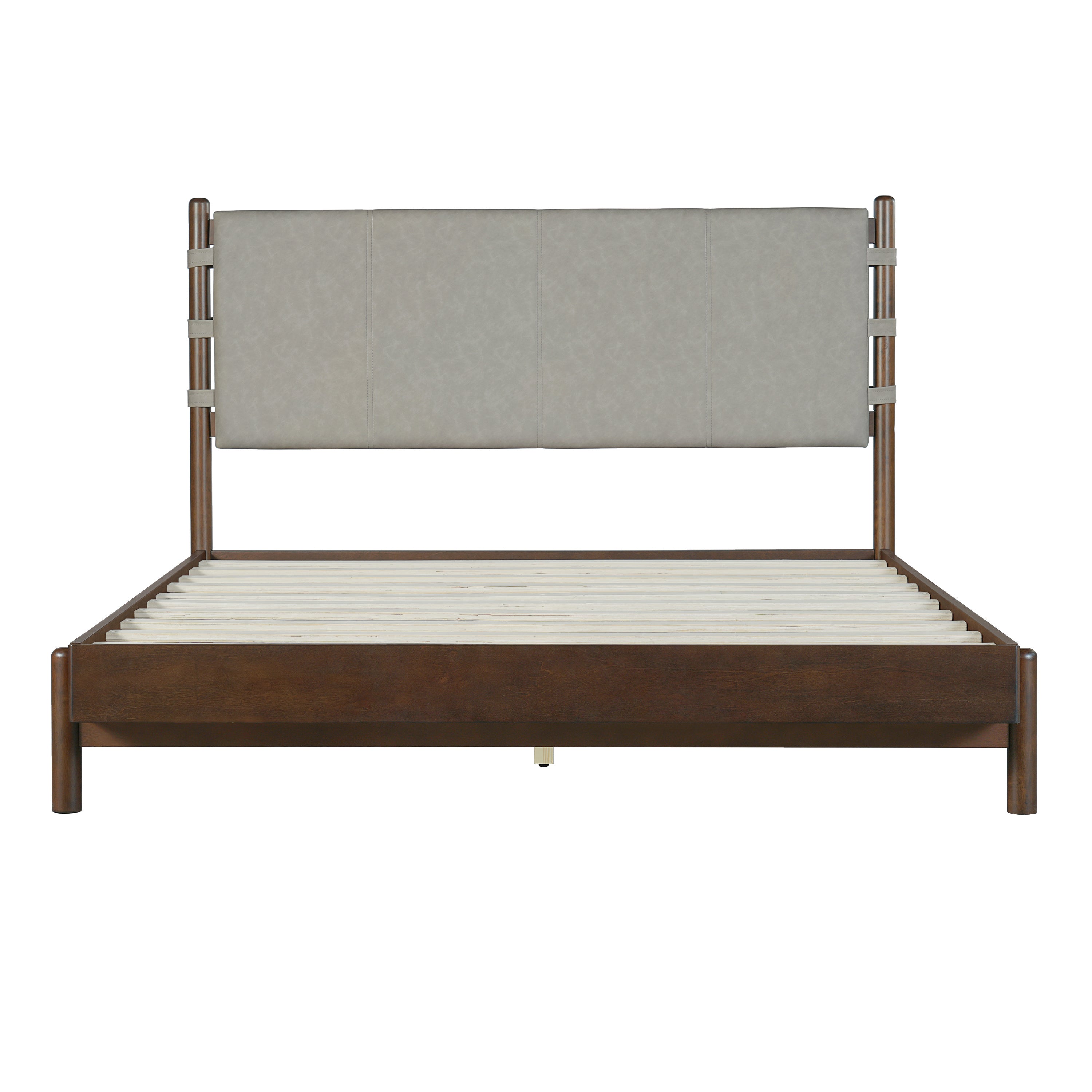 Modern Queen Bed Frame Set with 2 Nightstands - Gray/Walnut