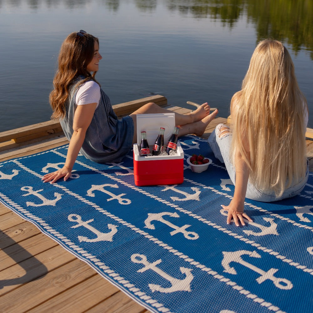 Anchor Blue & White Outdoor Mat
