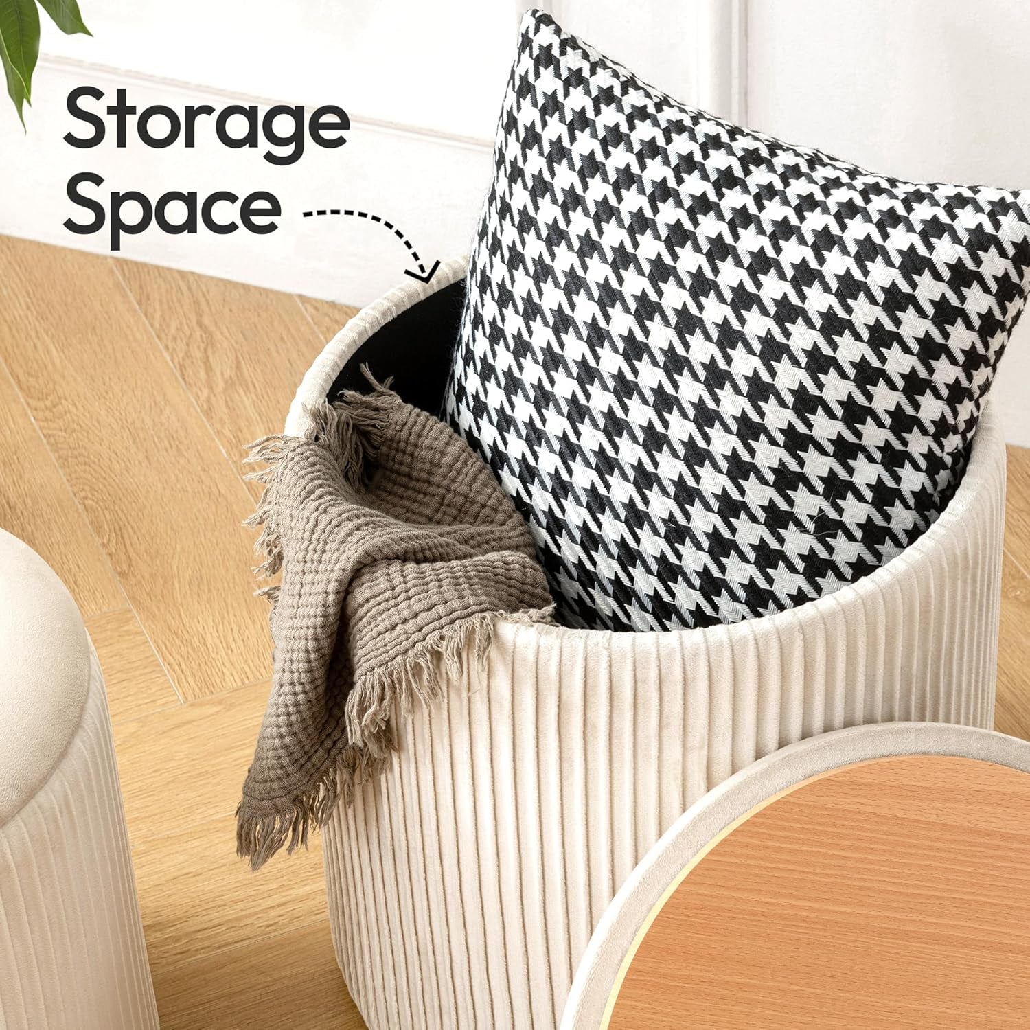 Beige Velvet Nesting Storage Ottomans - 2 Pc