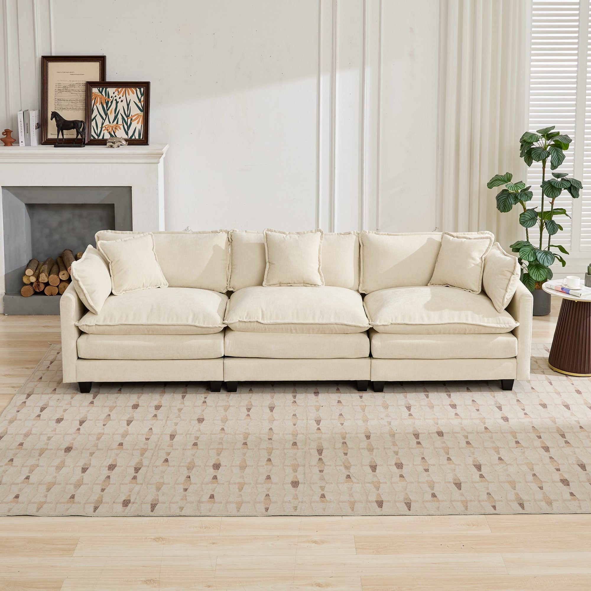 Cloud 3 Seat Sofa in Beige Chenille