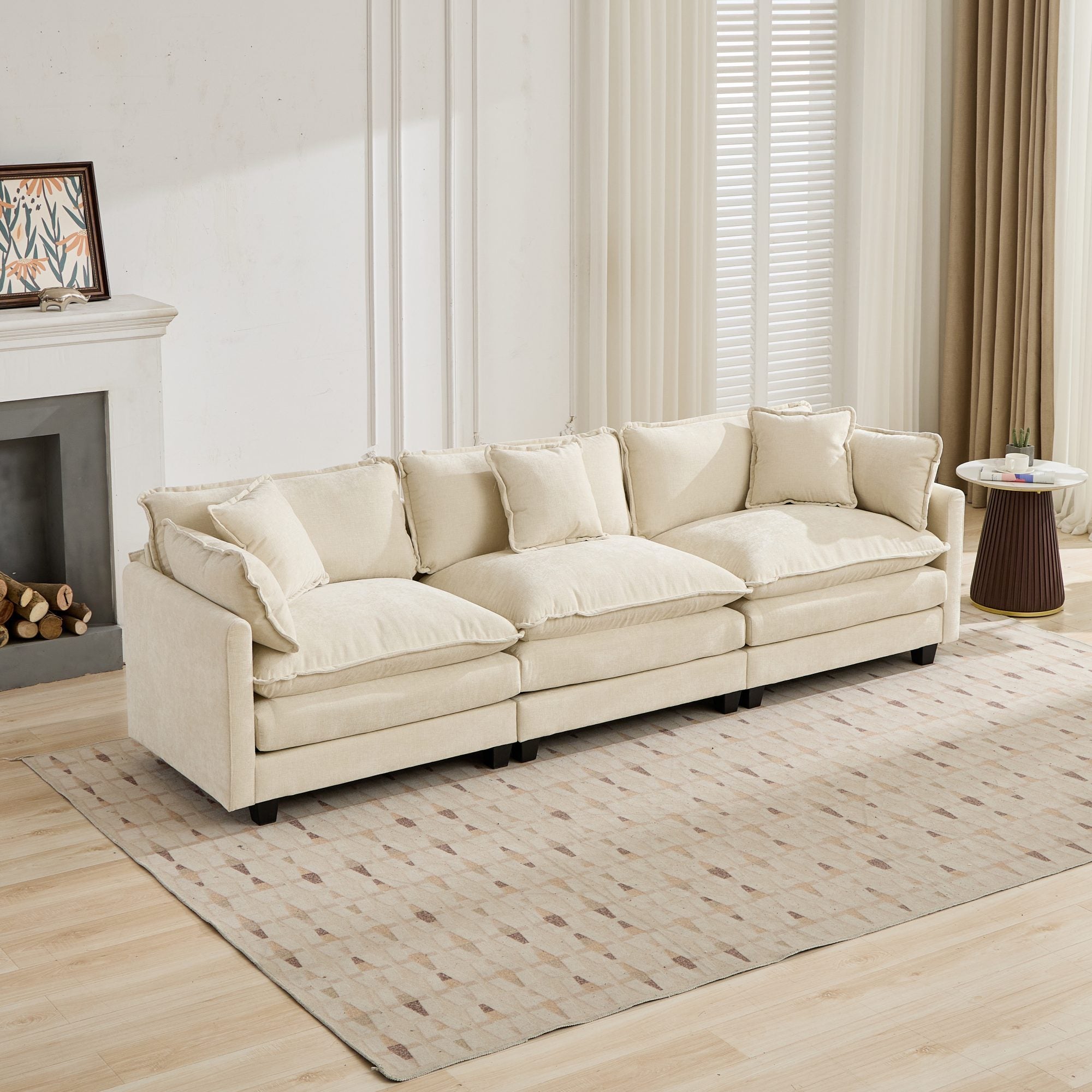 Cloud 3 Seat Sofa in Beige Chenille