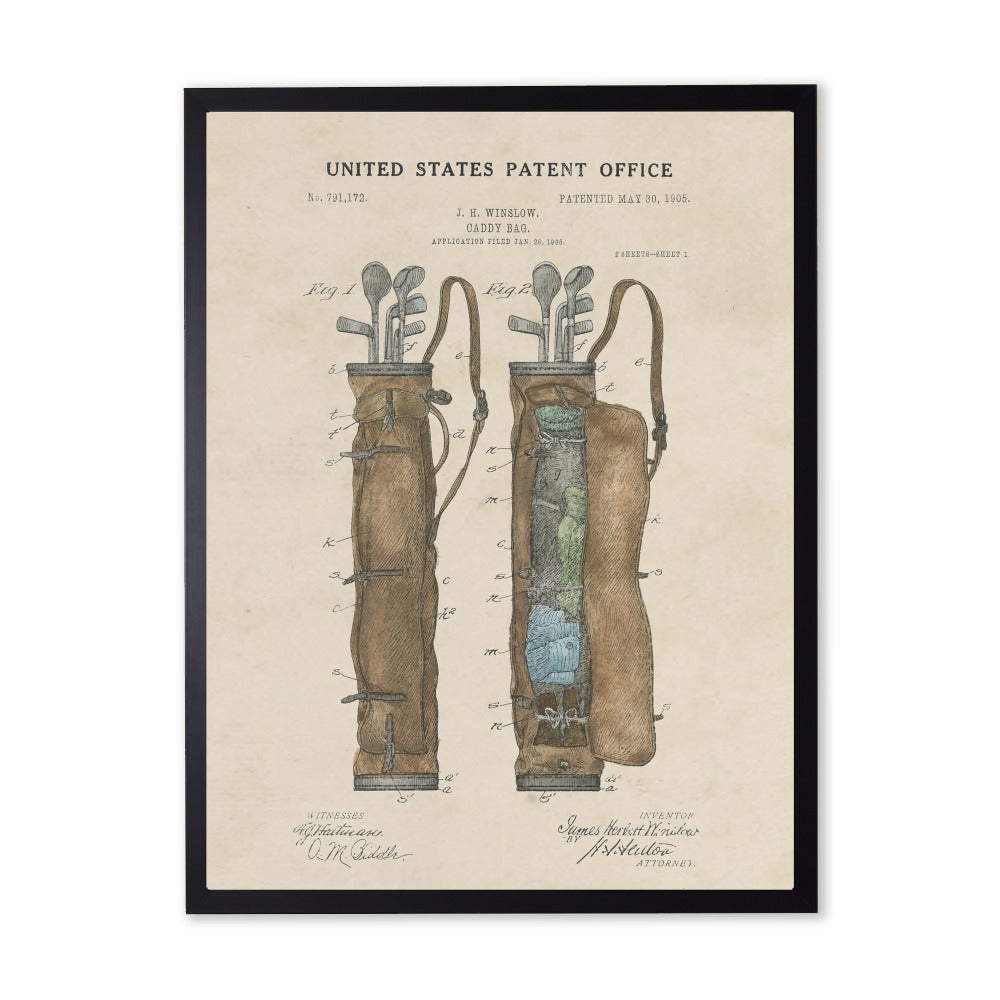 Golf Bag Patent in Black Frame - 20 x 16