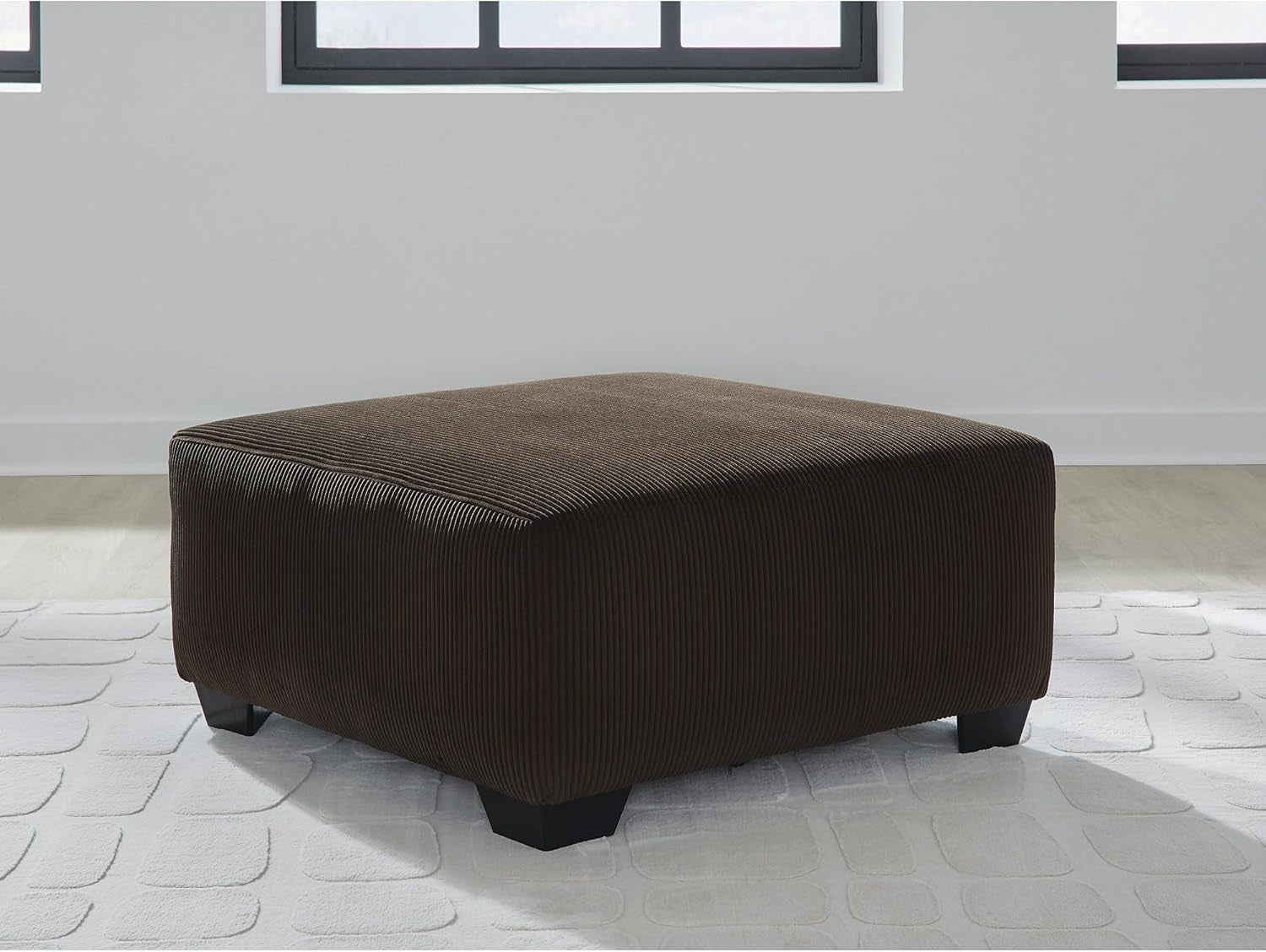 Dark Brown Textured Stripe Oversized Ottoman