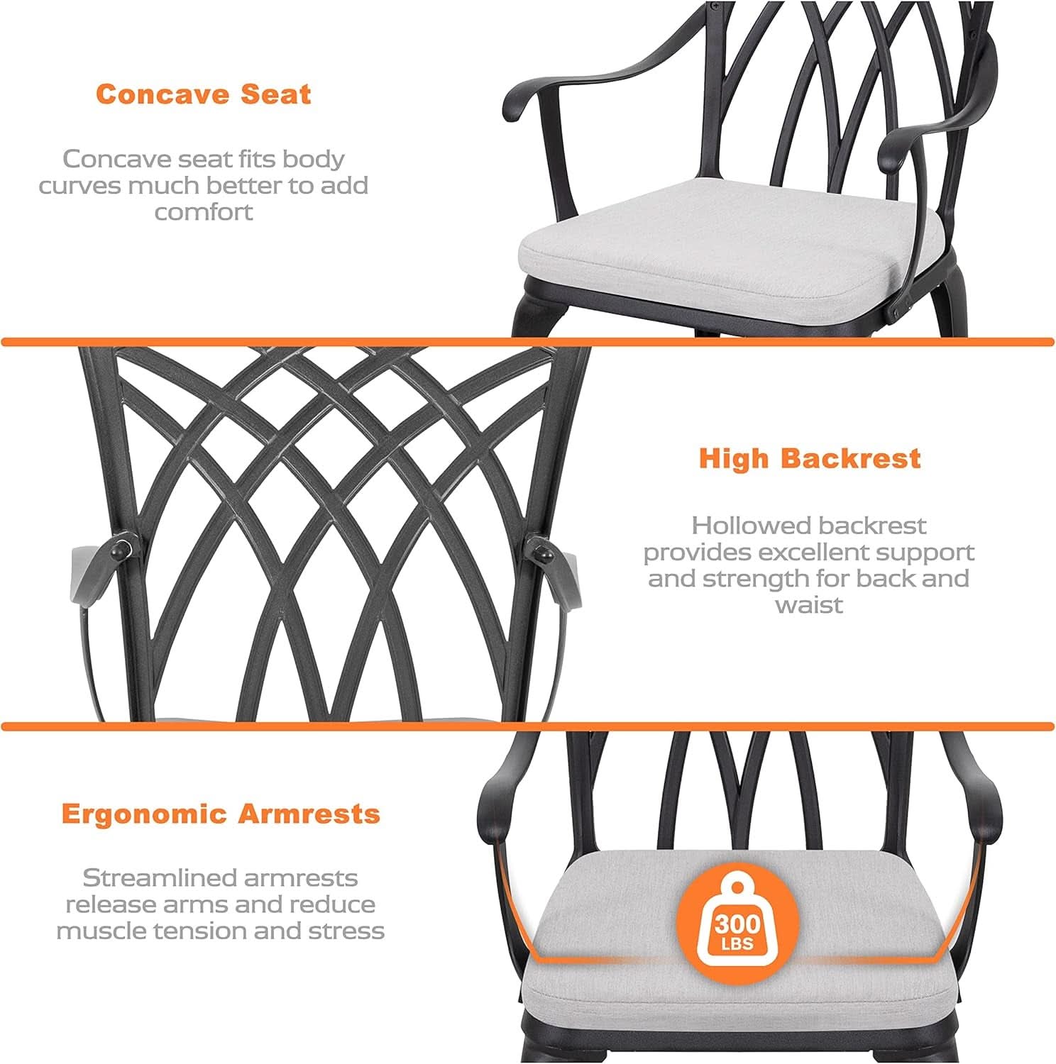 3 Piece Outdoor Cast Aluminum Bistro Set - Black with Gray Cushions