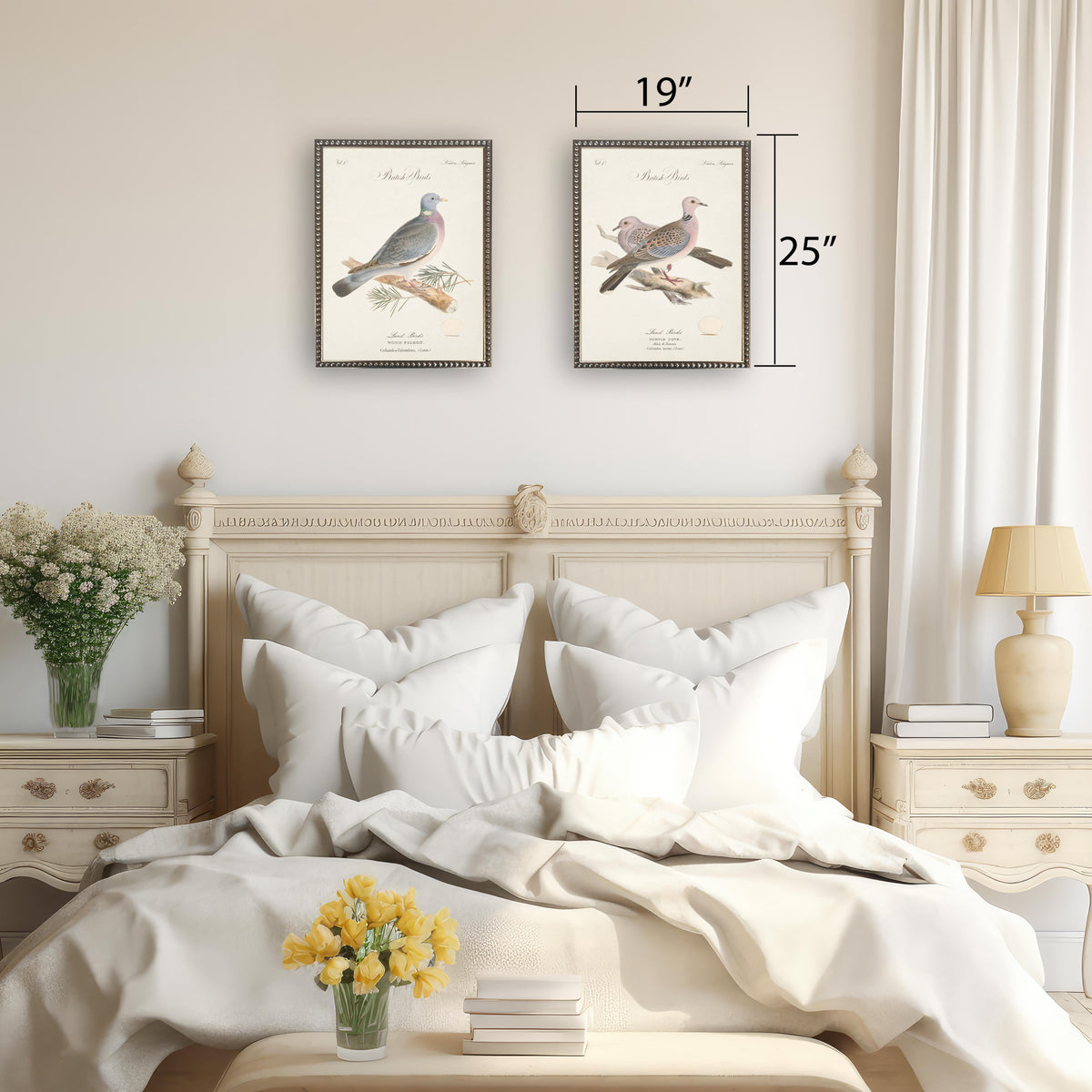 Wood Pigeon in Silver-Beaded Frame - 24 x 18 inches