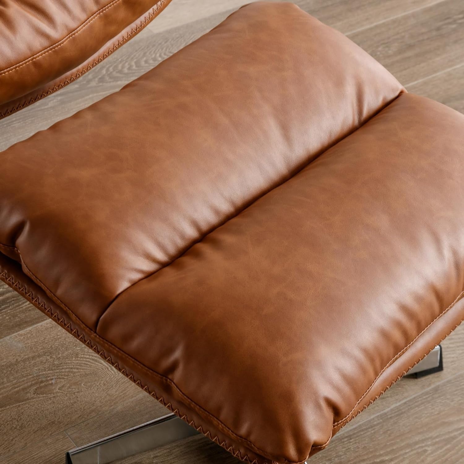 Brown Upholstered Faux Leather Swivel Chair Ottoman
