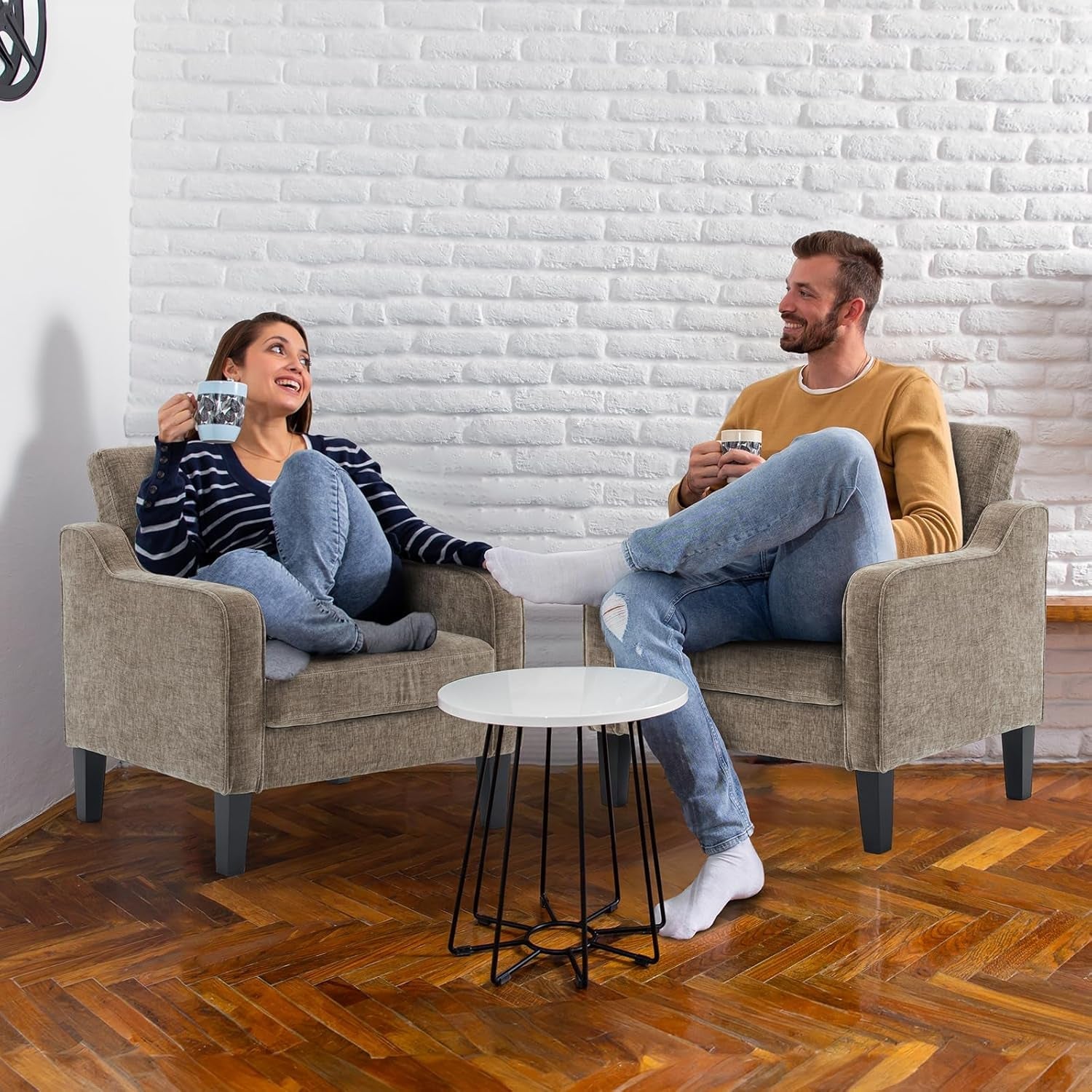 Light Brown Upholstered Living Room Armchair