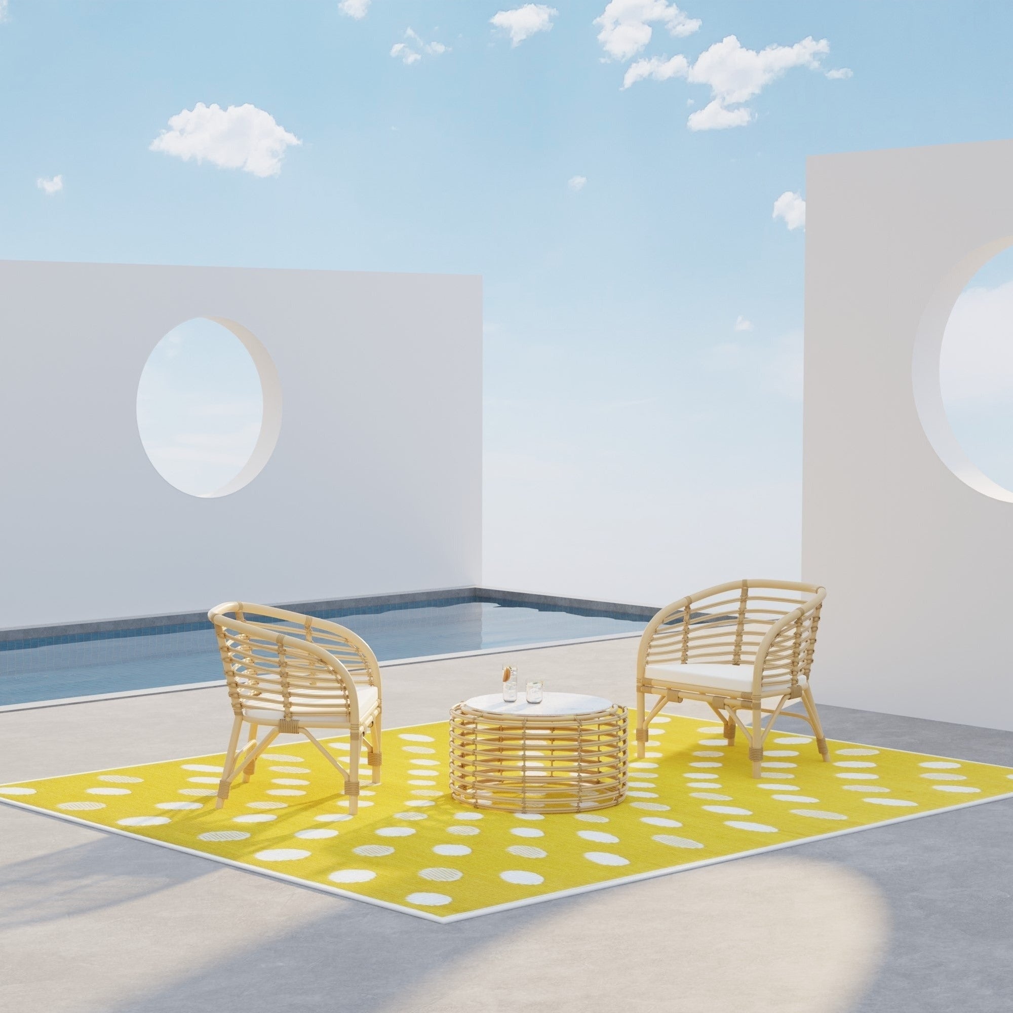 Crazy Dots Yellow & White Reversible Outdoor Mat