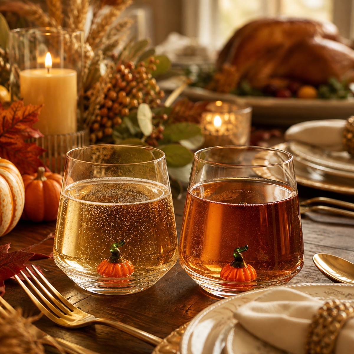 Set of 2 Pumpkin Decorative Drinkware - 12oz Clear
